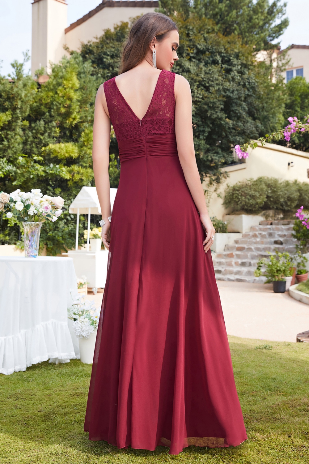 MACY | A-line Floor Length Lace Top Sleeveless Chiffon Bridesmaid Dresses-newarrivaldress