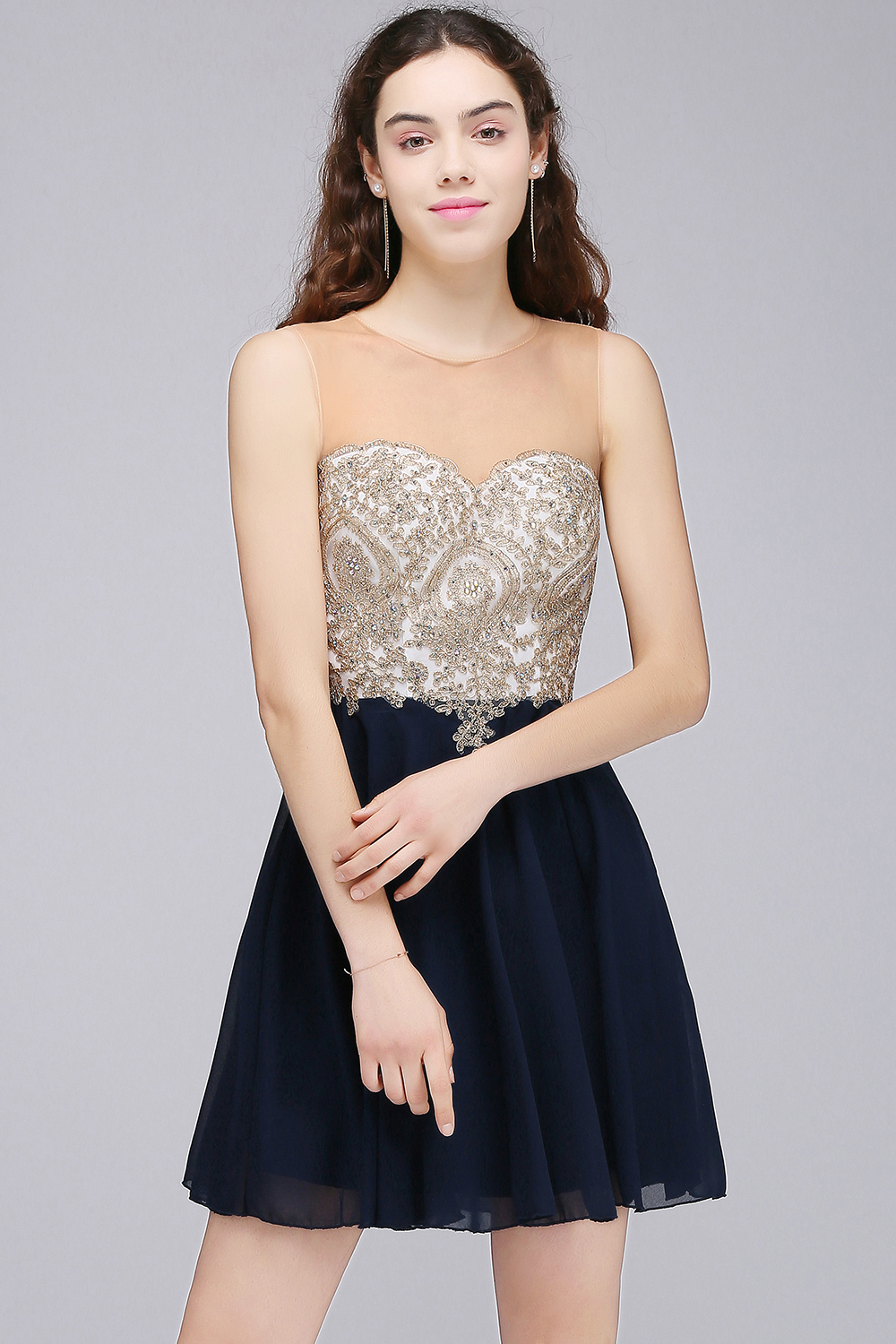 ALIANNA | Sheath Jewel Chiffon Short Homecoming Party Dresses With Applique-newarrivaldress