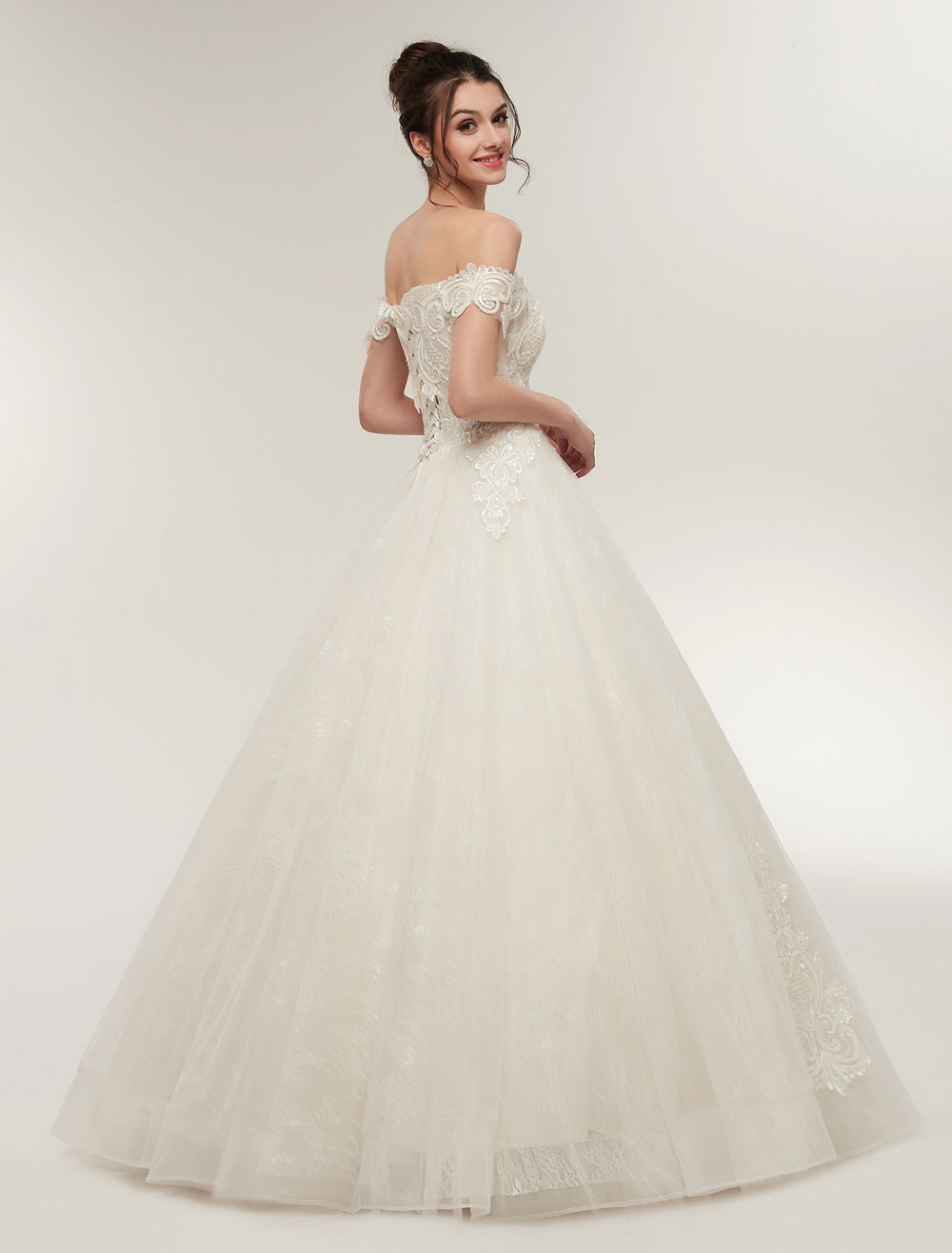 Princess Wedding Dresses Off The Shoulder Ivory Bridal Dresses Lace Applique Tulle Floor Length Ball Gowns-newarrivaldress