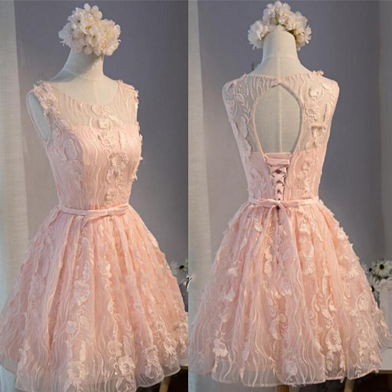 Appliques Homecoming Bows Short Sleeveless Sashes Custom Made A-line Mini Dresses With Scoop Cocktail Dresses-newarrivaldress