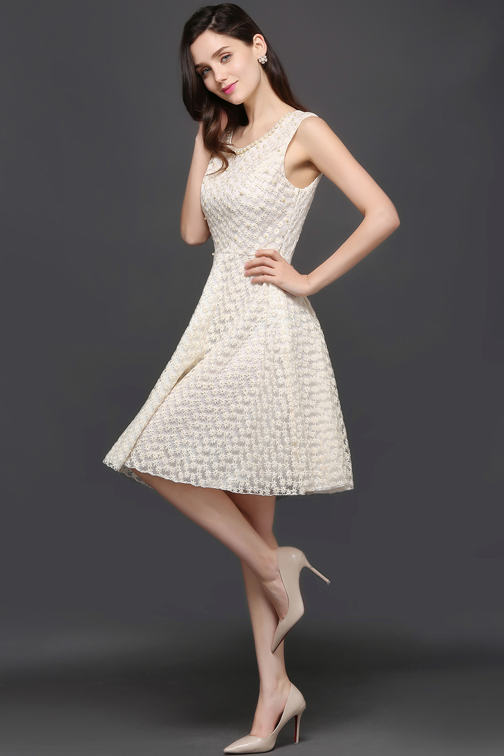 CHRISTINE | Princess Scoop neck Knee-length Lace Sexy Prom Dress-newarrivaldress