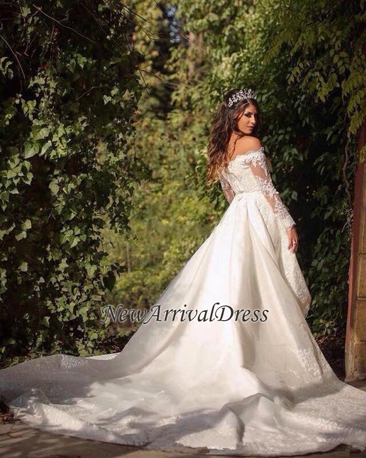Elegant Long Sleeve Online Lace Appliques Beautiful Princess Off The Shoulder Wedding Dresses-newarrivaldress