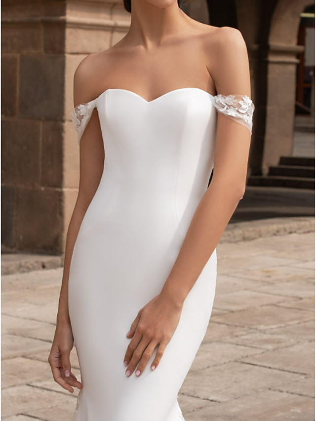 Dreamy Off Shoulder Mermaid Wedding Gowns Trumpt Train-newarrivaldress