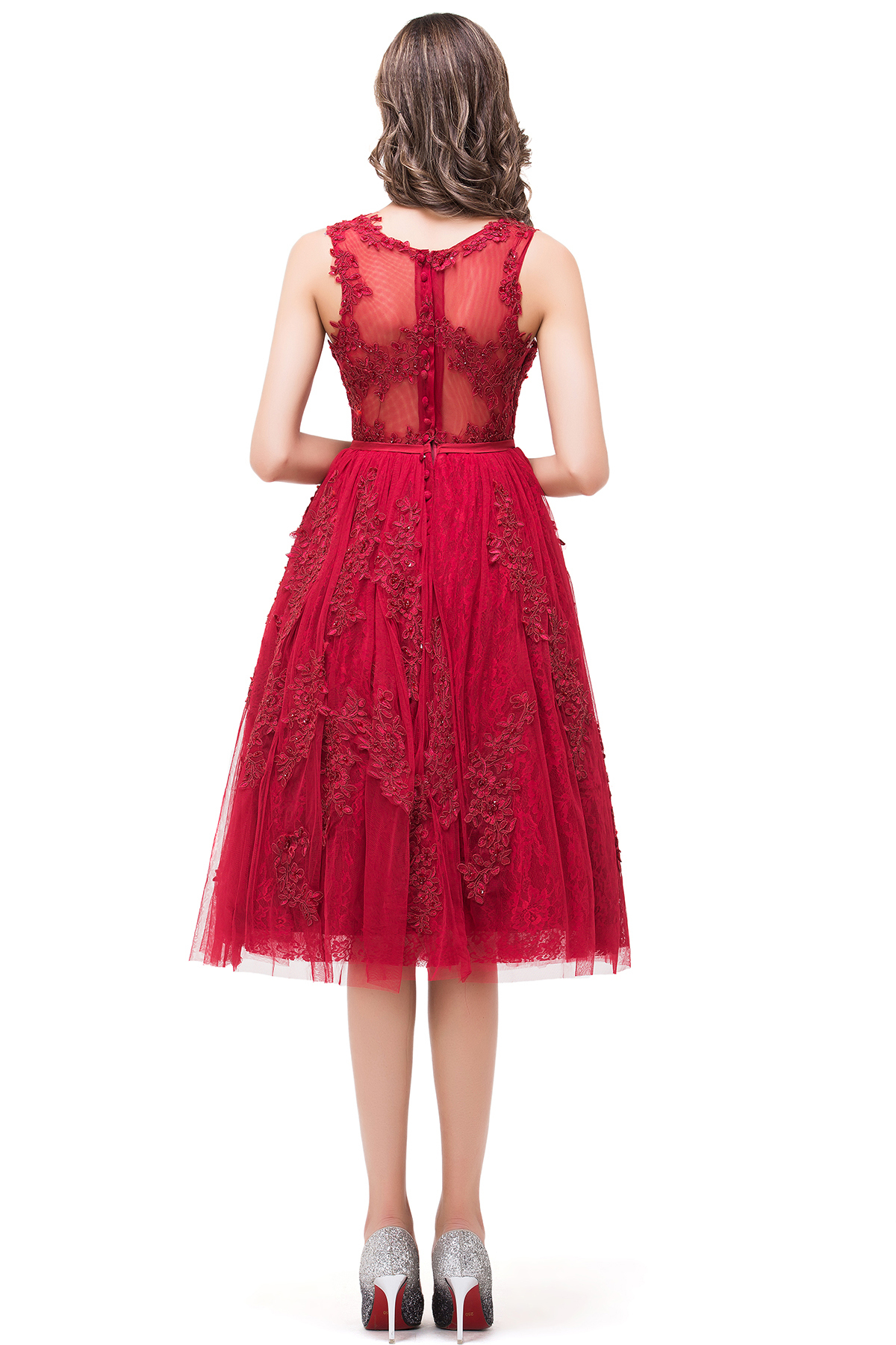 DANA | A-Line Knee-Length Red Lace Tull Prom Dresses with sequins-newarrivaldress