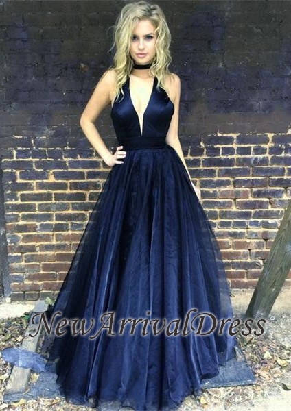 Black Newest A-line Floor-length V-neck Sleeveless Prom Dress-newarrivaldress
