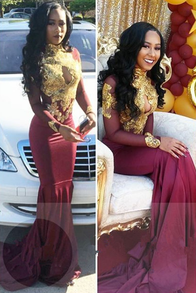 Burgundy long sleeve lace prom dress, mermaidevening gowns BA4987-newarrivaldress