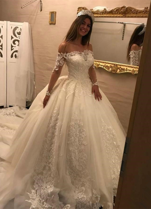 Off The Shoulder New Arrival Lace Long Sleeve Elegant Wedding Dresses | Ball Gown Bridal Dresses-newarrivaldress