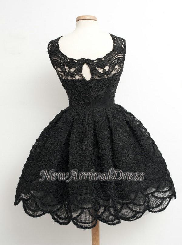 Knee Length Black Little Lace Dresses Sexy Short Homecoming Dresses-newarrivaldress