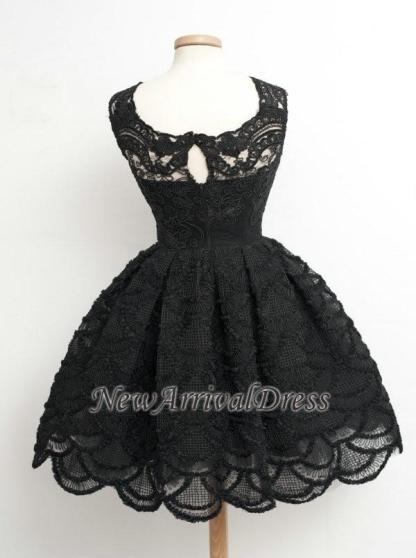 Knee Length Black Little Lace Dresses Sexy Short Homecoming Dresses-newarrivaldress