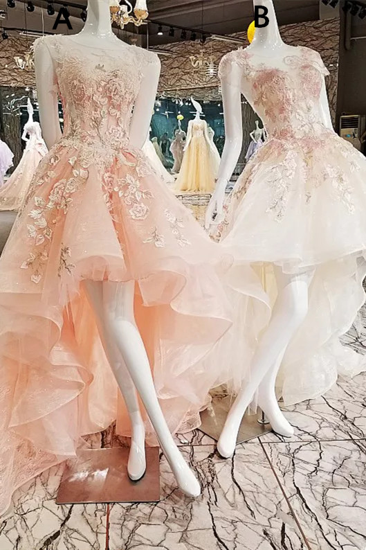 Chic Bateau Sleeveless A Line Floor-length Beadings Appliques Hi-Lo Prom Dress-newarrivaldress