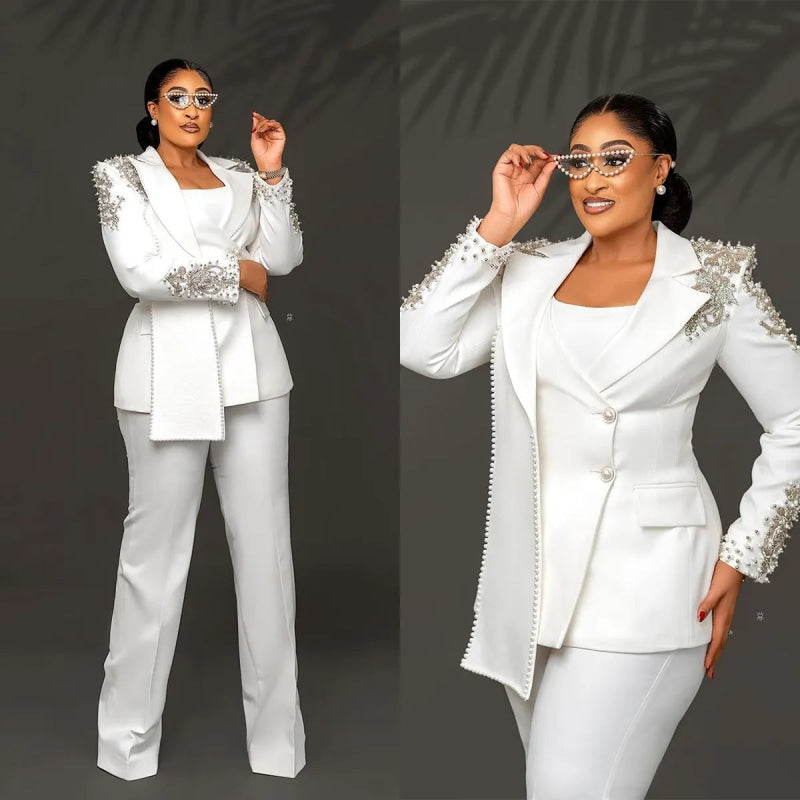 Women Suits 2 Pieces Mother Of The Bride Outfits White with Peaked Lapel-newarrivaldress