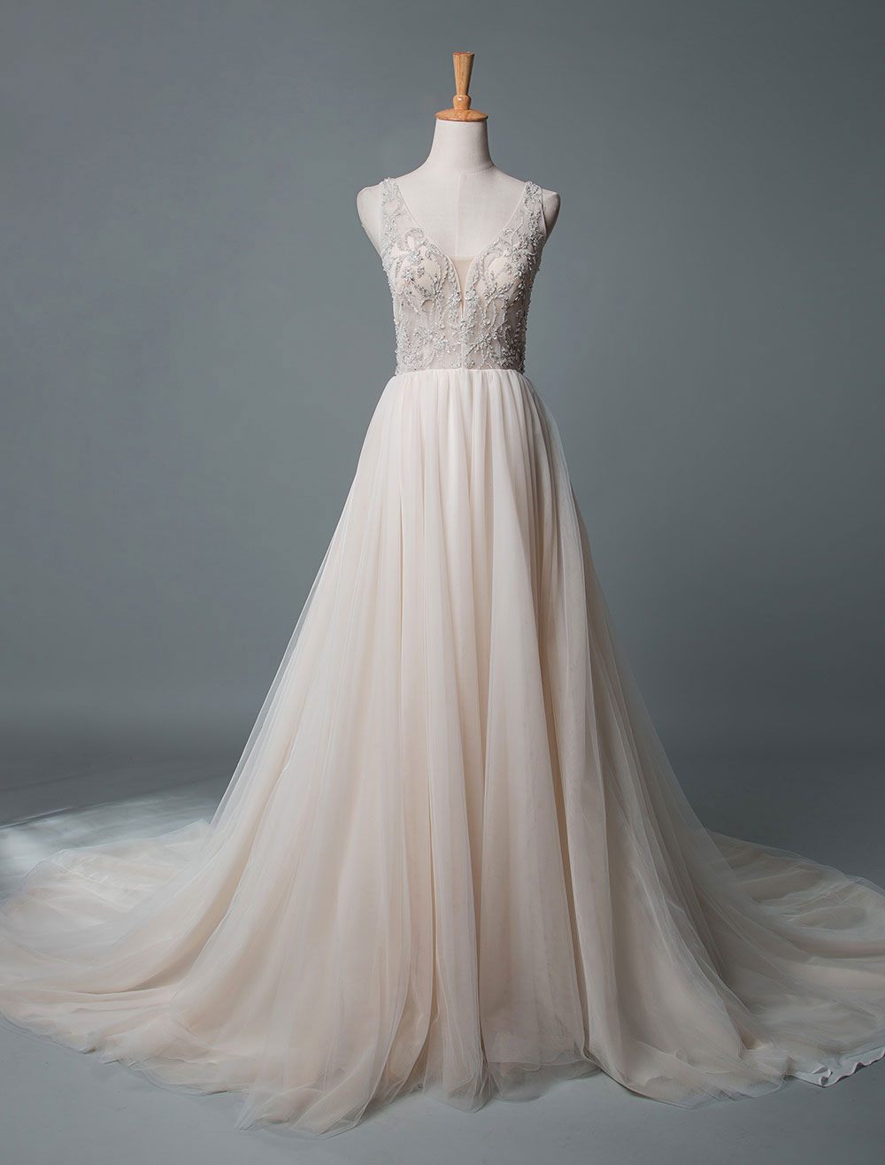 Simple Wedding Dress A Line V Neck Sleeveless Applique Beaded Floor Length Bridal Dresses-newarrivaldress