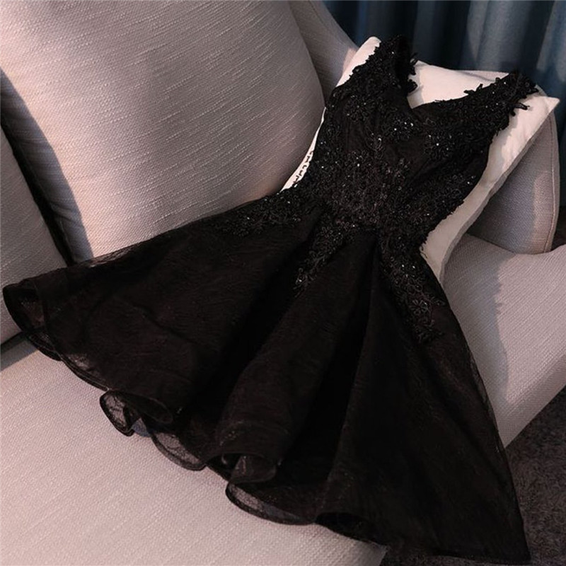 Lace Appliques New Arrival Black Custom Made A-line Beads Sexy Short Homecoming Dresses-newarrivaldress