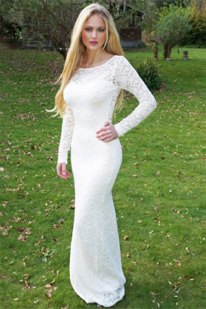 Stylish Round Neck Long Sleeves Appliques Floor-Length Prom Dress-newarrivaldress