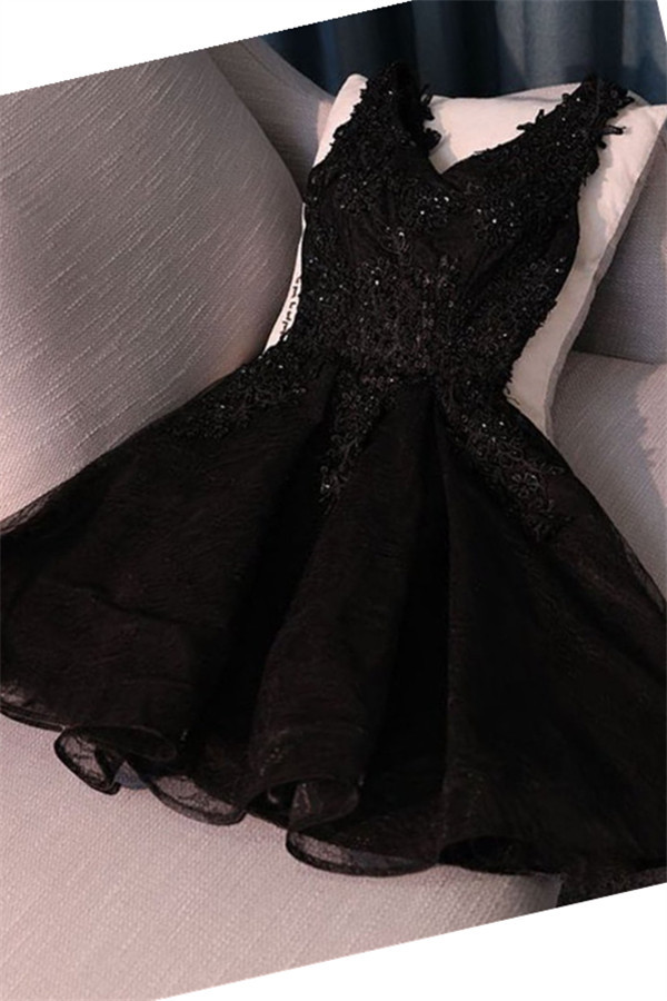 Lace Appliques New Arrival Black Custom Made A-line Beads Sexy Short Homecoming Dresses-newarrivaldress
