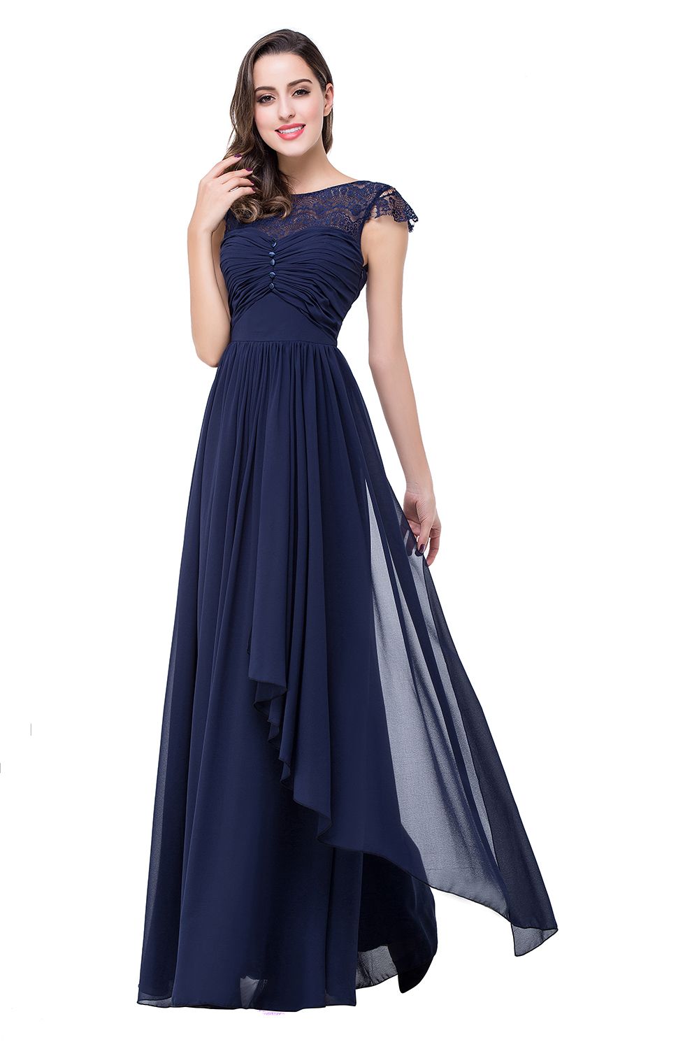 ELLEN | A-line Short Sleeves Chiffon Bridesmaid Dresses with Ribbon Bow-newarrivaldress