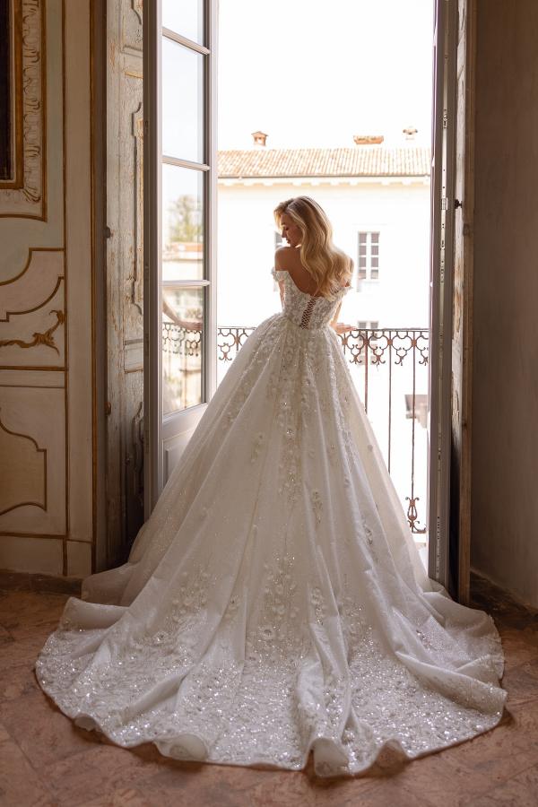 Off-the-Shoulder White Floral Lace Aline Wedding Dress Glitter Appliques-newarrivaldress