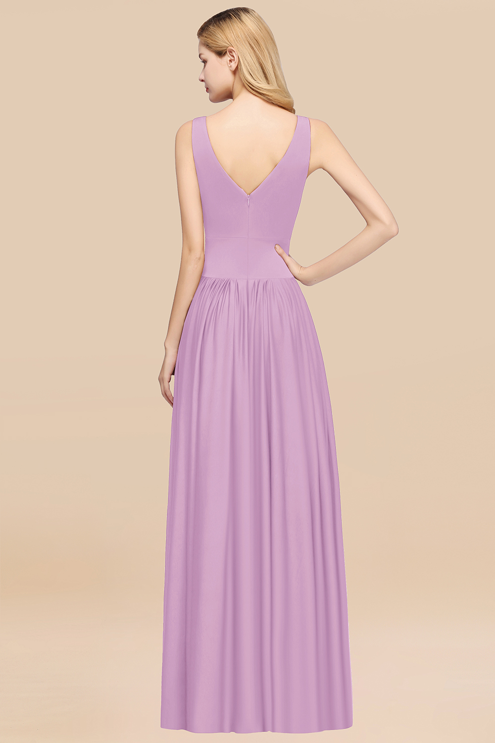 Elegant V-Neck Sleeveless Bridesmaid Dress |Aline Floor Length Bridesmaid Dress With Slit-newarrivaldress