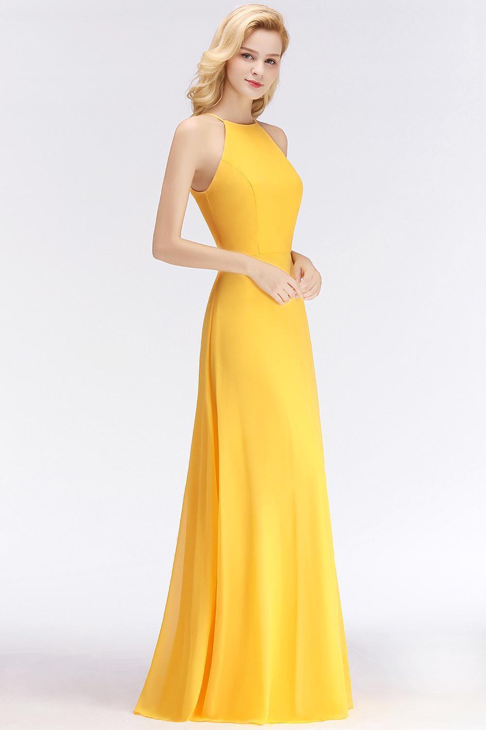 Sleeveless Fashion Chiffon Sheath Yellow Long Bridesmaids Dresses-newarrivaldress