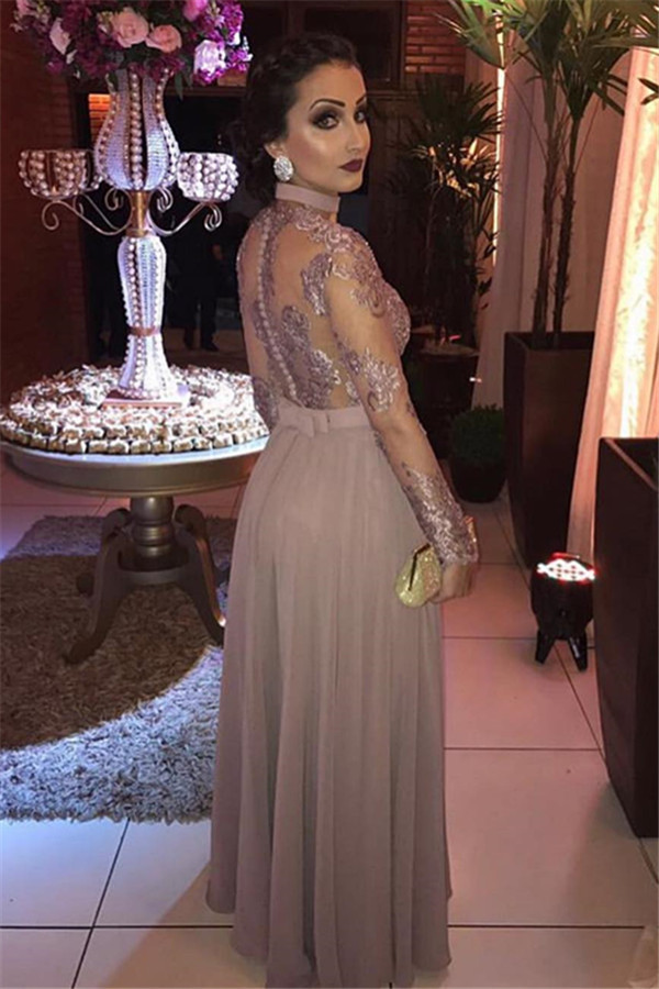 Gorgeous Appliques Sheer Tulle Long Sleeves A-Line Evening Dresses-newarrivaldress