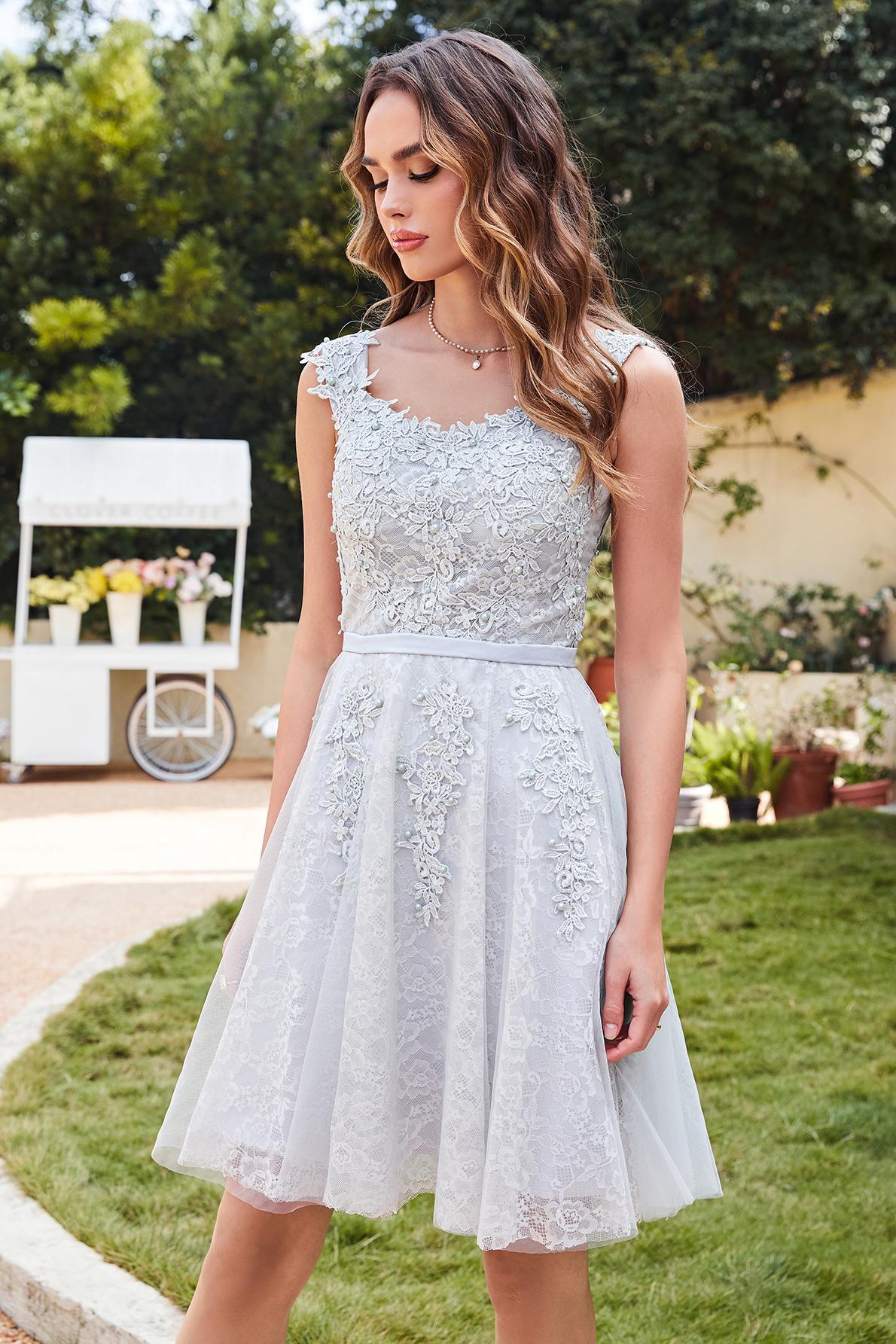 WILMA | Ball Gown Illusion Neckline Tea Length Lace Tulle Dusty Pink Prom Dresses with Beading-newarrivaldress