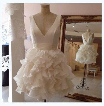White V-neck Mini Cocktail Dresses Organza A-Line Homecoming Dresses-newarrivaldress