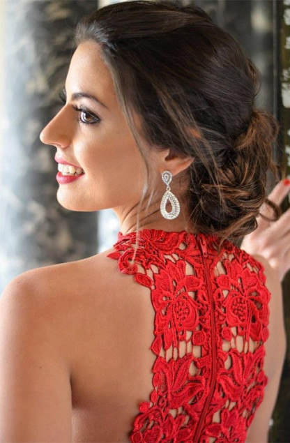 Sexy Red Lace Sleeveless Homecoming DressShort Layers Cocktail Gowns-newarrivaldress