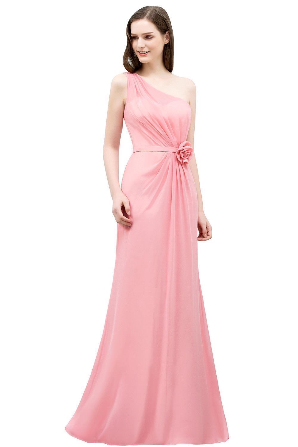 SHERA | Mermaid Floor Length One-shoulder Ruffled Chiffon Bridesmaid Dresses with Flower-newarrivaldress