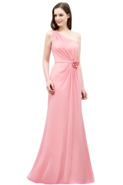 SHERA | Mermaid Floor Length One-shoulder Ruffled Chiffon Bridesmaid Dresses with Flower-newarrivaldress