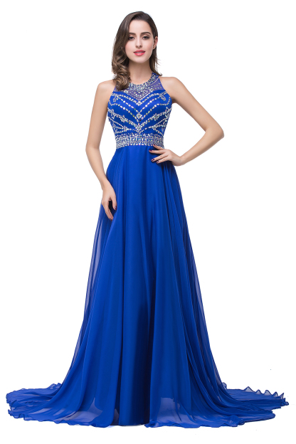 ELLA | A-line Crew Floor-length Sleeveless Tulle Prom Dresses with Crystal Beads-newarrivaldress