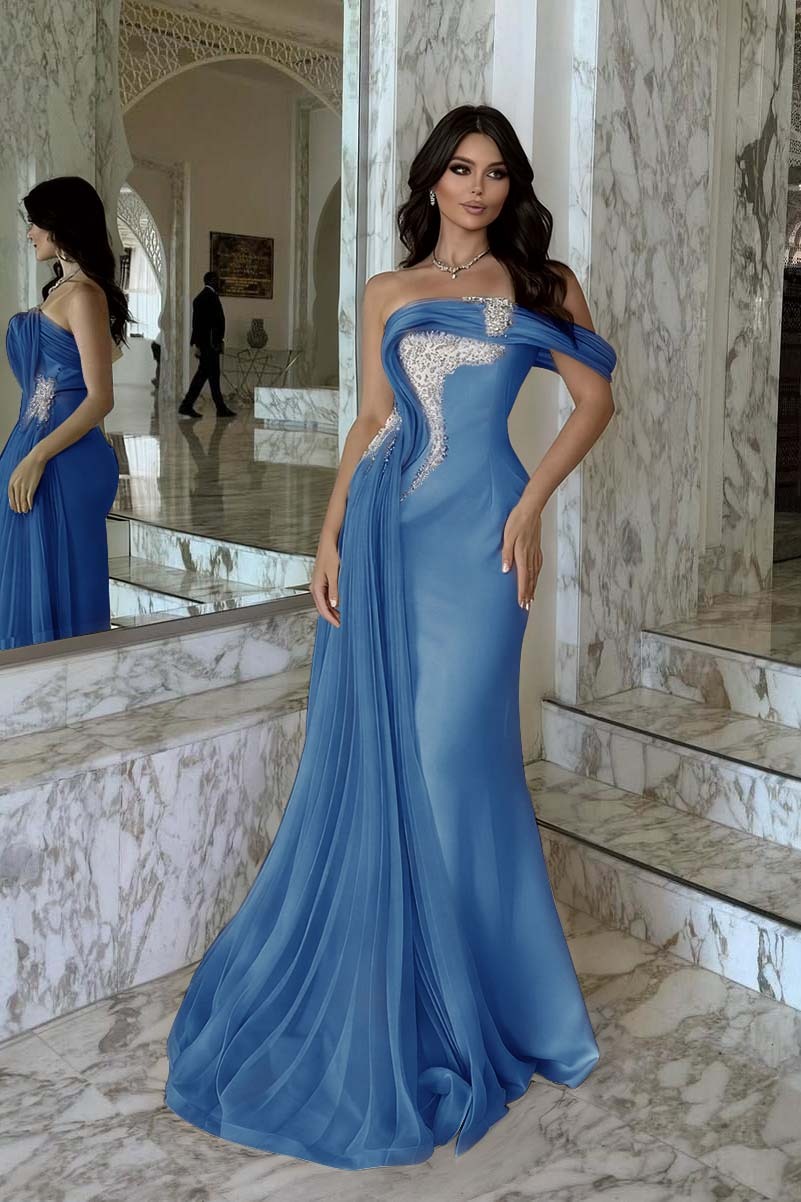 One Shoulder Sleeveless Long Mermaid Prom Dress With Beading