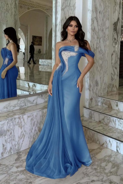 One Shoulder Sleeveless Long Mermaid Prom Dress With Beading