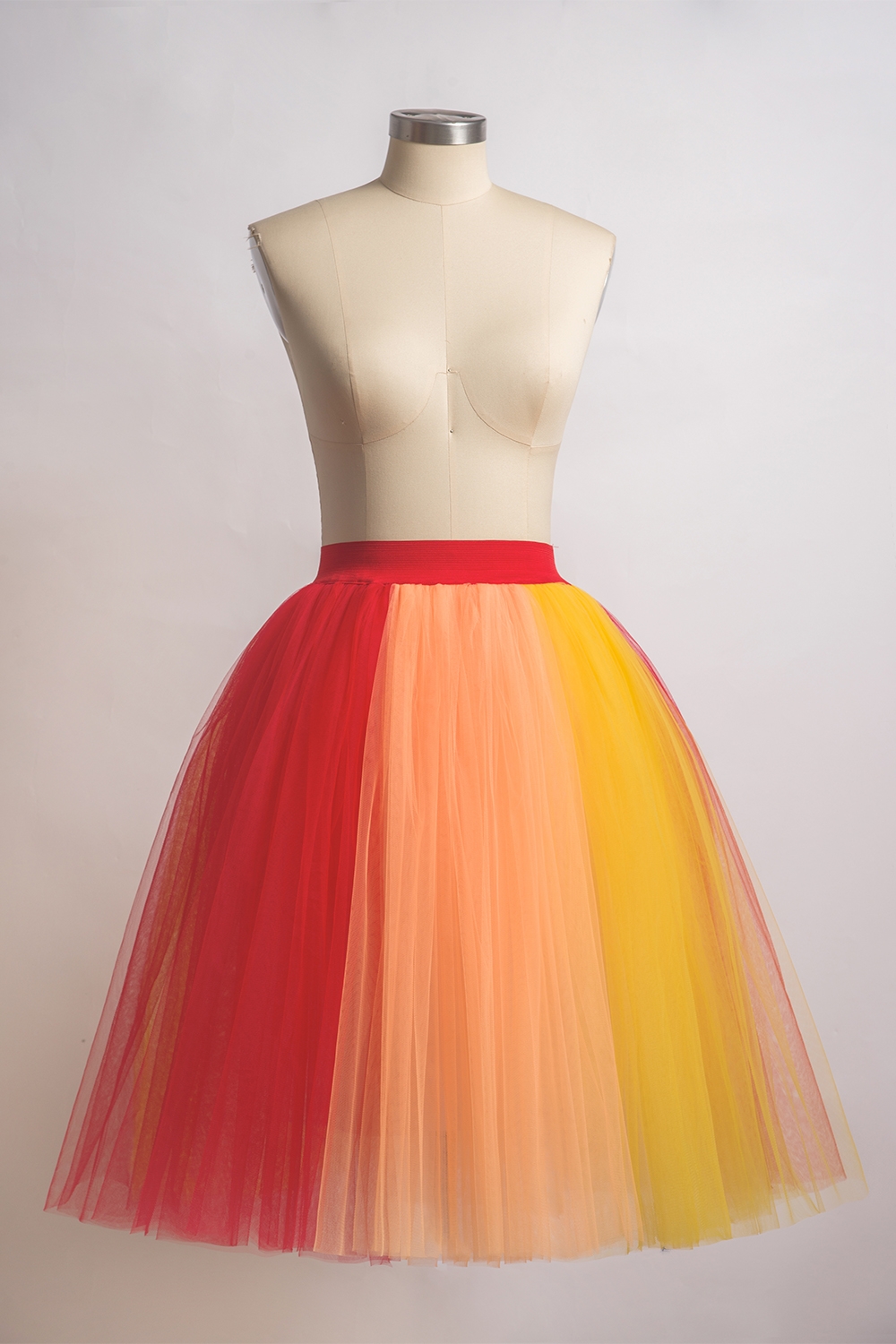 Rainbow Knee Length Skirt Layered Tulle Skirt Girls Colorful Costumes-newarrivaldress