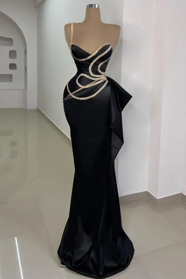 Chic Sweetheart Black Mermaid Prom Dress Crystals Straps Bodycon Party Dress