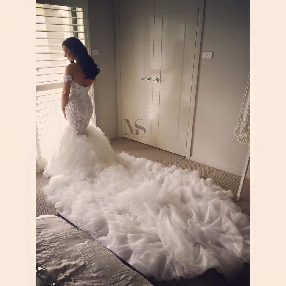 Off The Shoulder Mermaid Wedding Dresses | Online Long Train Bridal Gowns With Ruffles-newarrivaldress