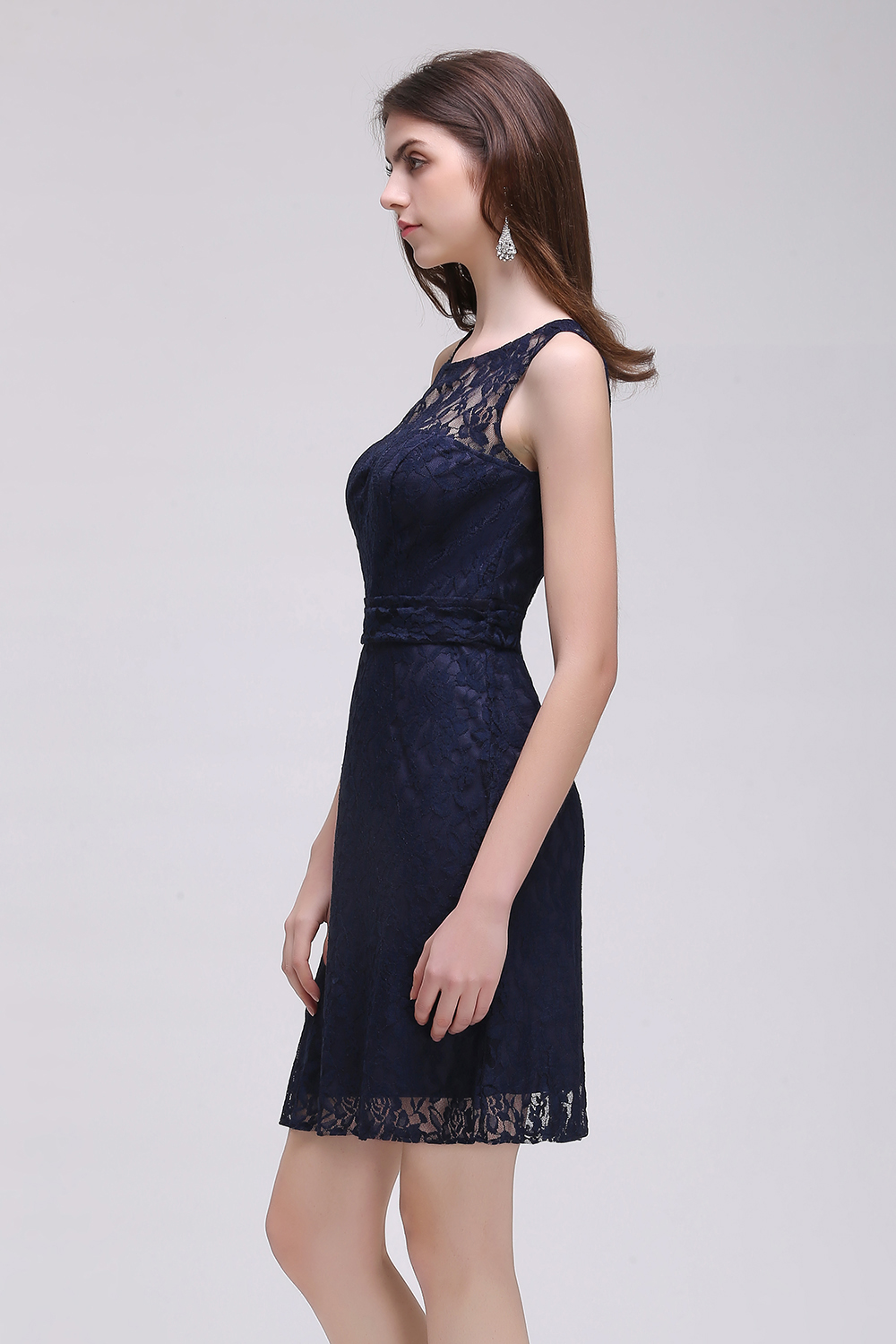 CHARLEIGH |Sheath Scoop neck Short Navy Blue Lace Prom Dresses-newarrivaldress