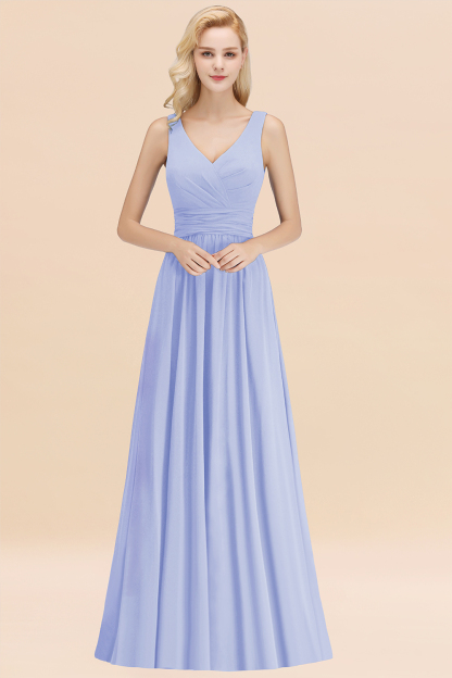 Sleeveless Chiffon Newest A-line Straps Floor-length Bridesmaid Dress-newarrivaldress