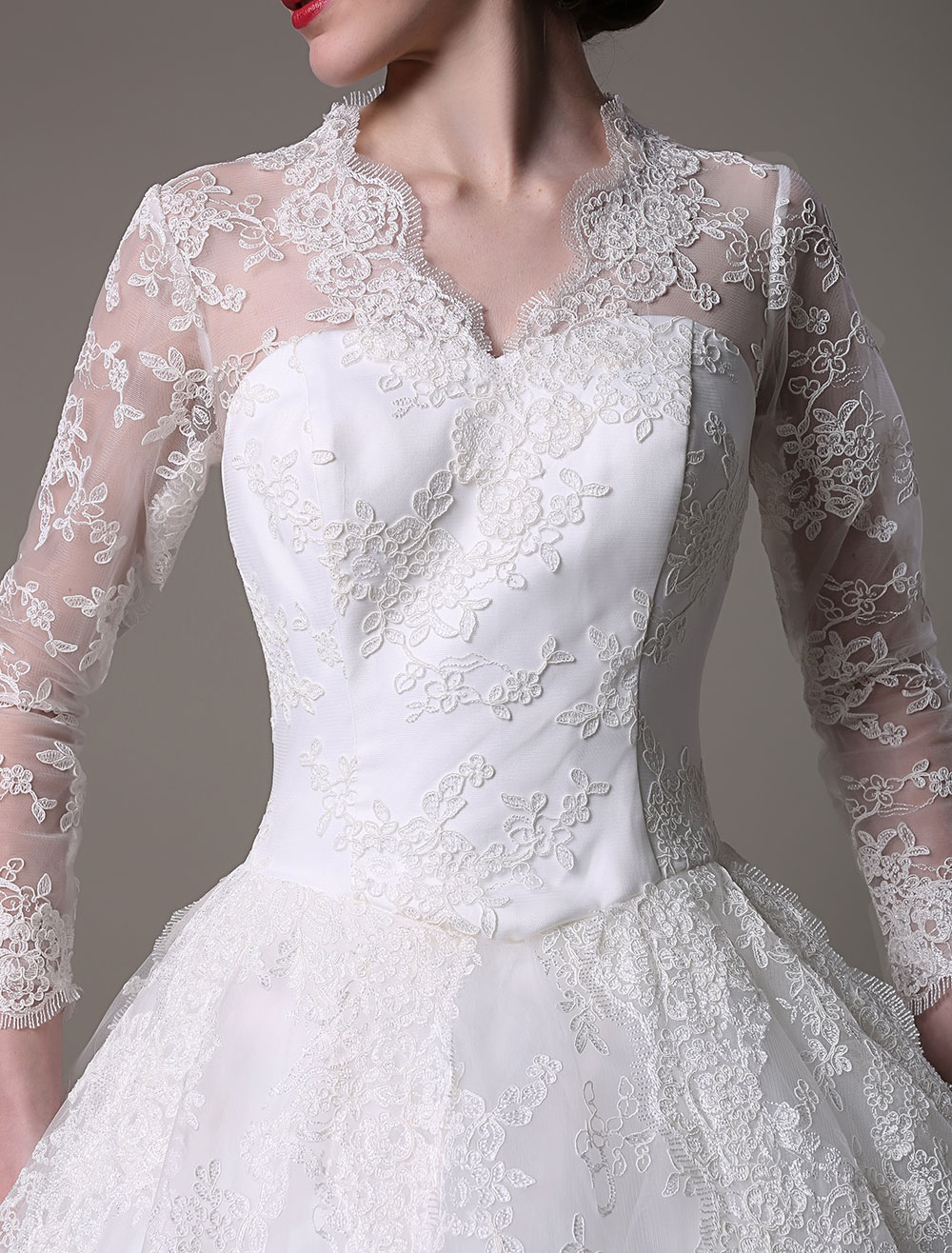 Kate Middleton Royal Wedding Dress Vintage Lace With V-Neck And Long Sleeves Exclusive-newarrivaldress