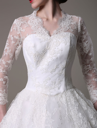 Kate Middleton Royal Wedding Dress Vintage Lace With V-Neck And Long Sleeves Exclusive-newarrivaldress