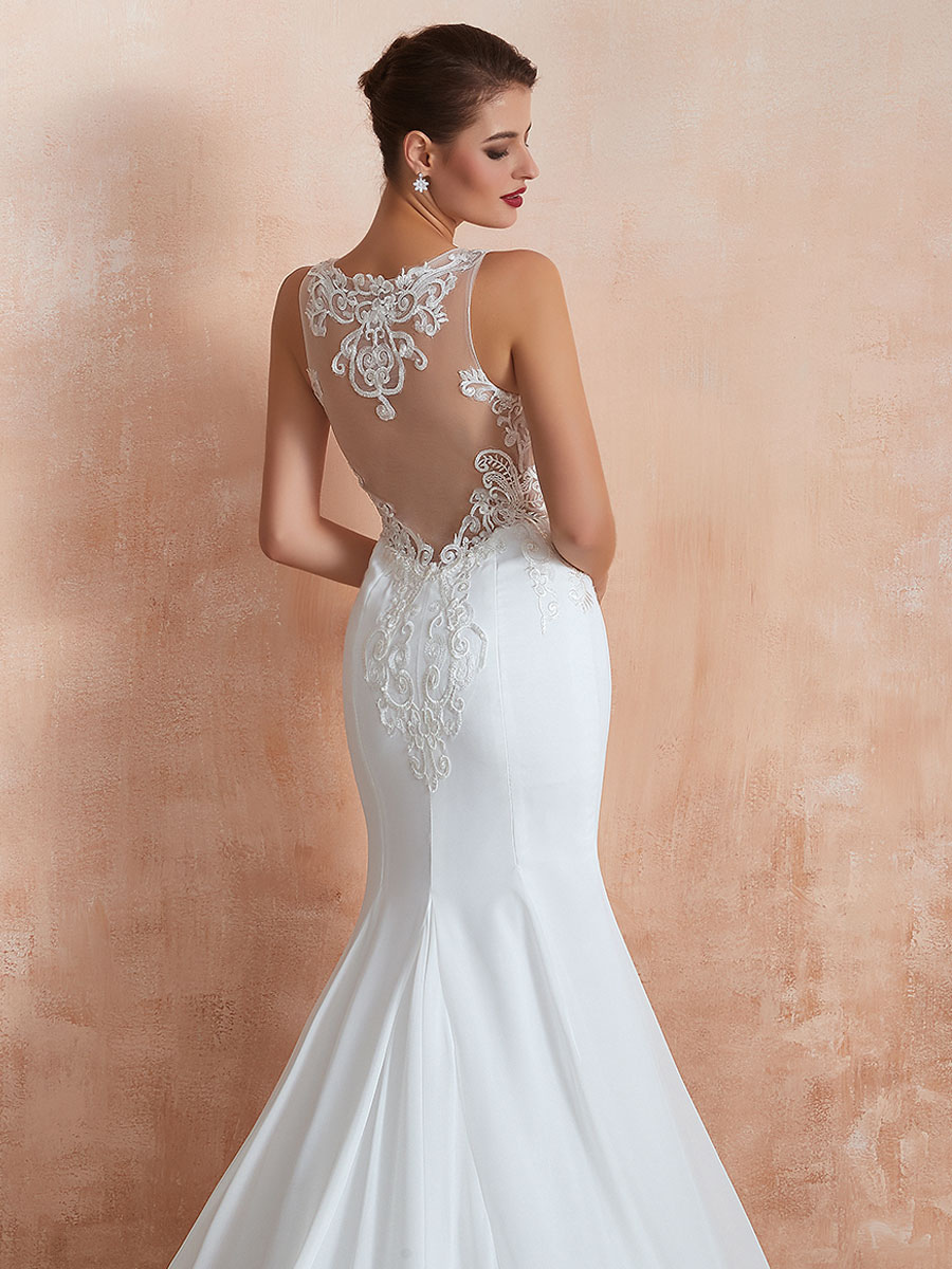 Wedding Dress 2021 Mermaid Sleeveless Lace Appliqued Beach Bridal Gowns With Train-newarrivaldress