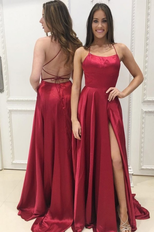 Sexy Red Sleeveless A-line Front Split Backless Prom Dress-newarrivaldress