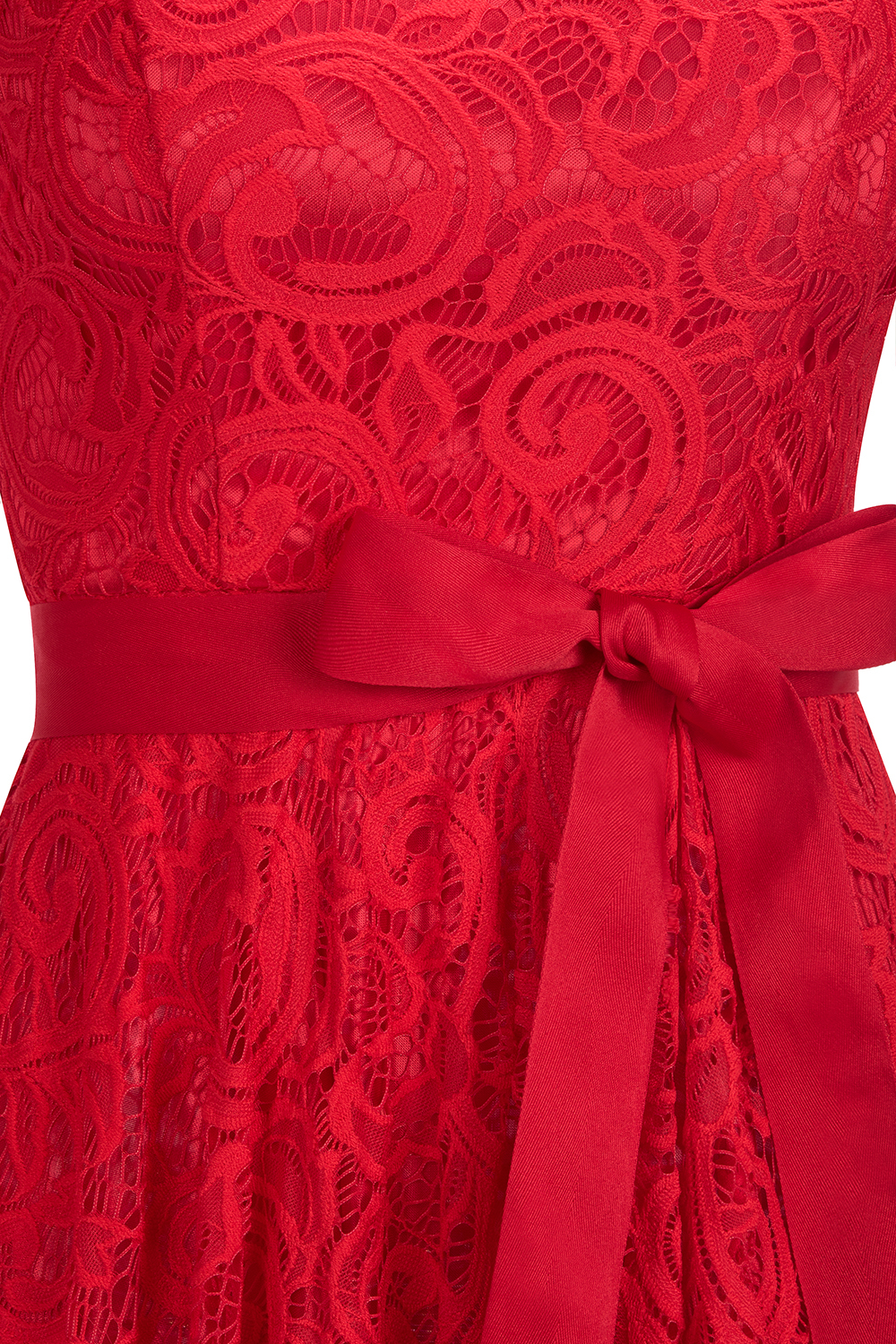 Elegant V-neck Short Sleeves Lace Dresses with Bow Sash-newarrivaldress