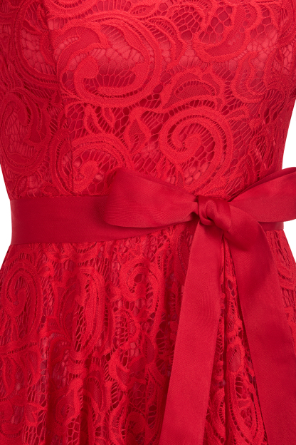 Elegant V-neck Short Sleeves Lace Dresses with Bow Sash-newarrivaldress