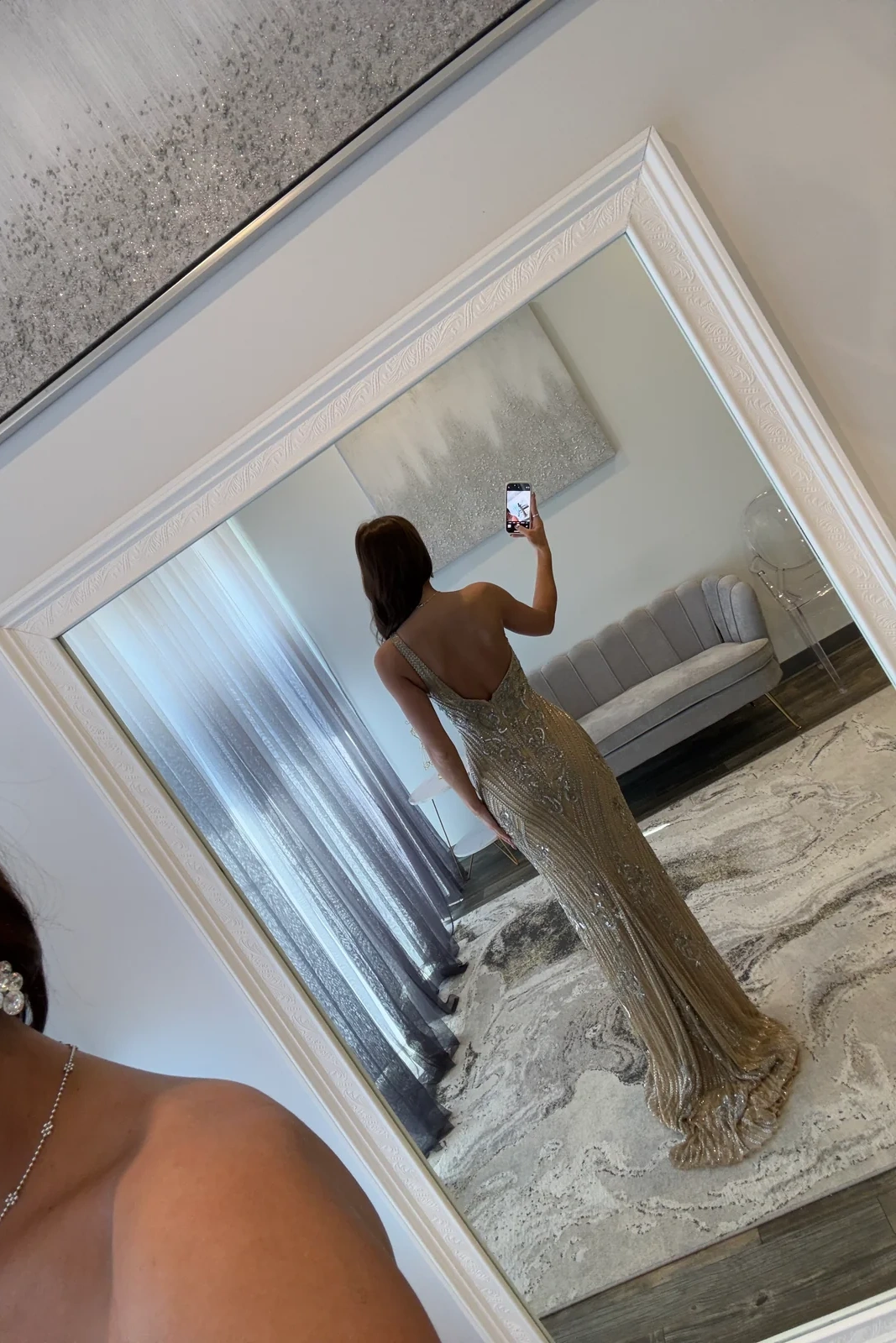 One-Shoulder Sequined Floor-Length Sheath Prom Dress Cut-out Evening Dress
