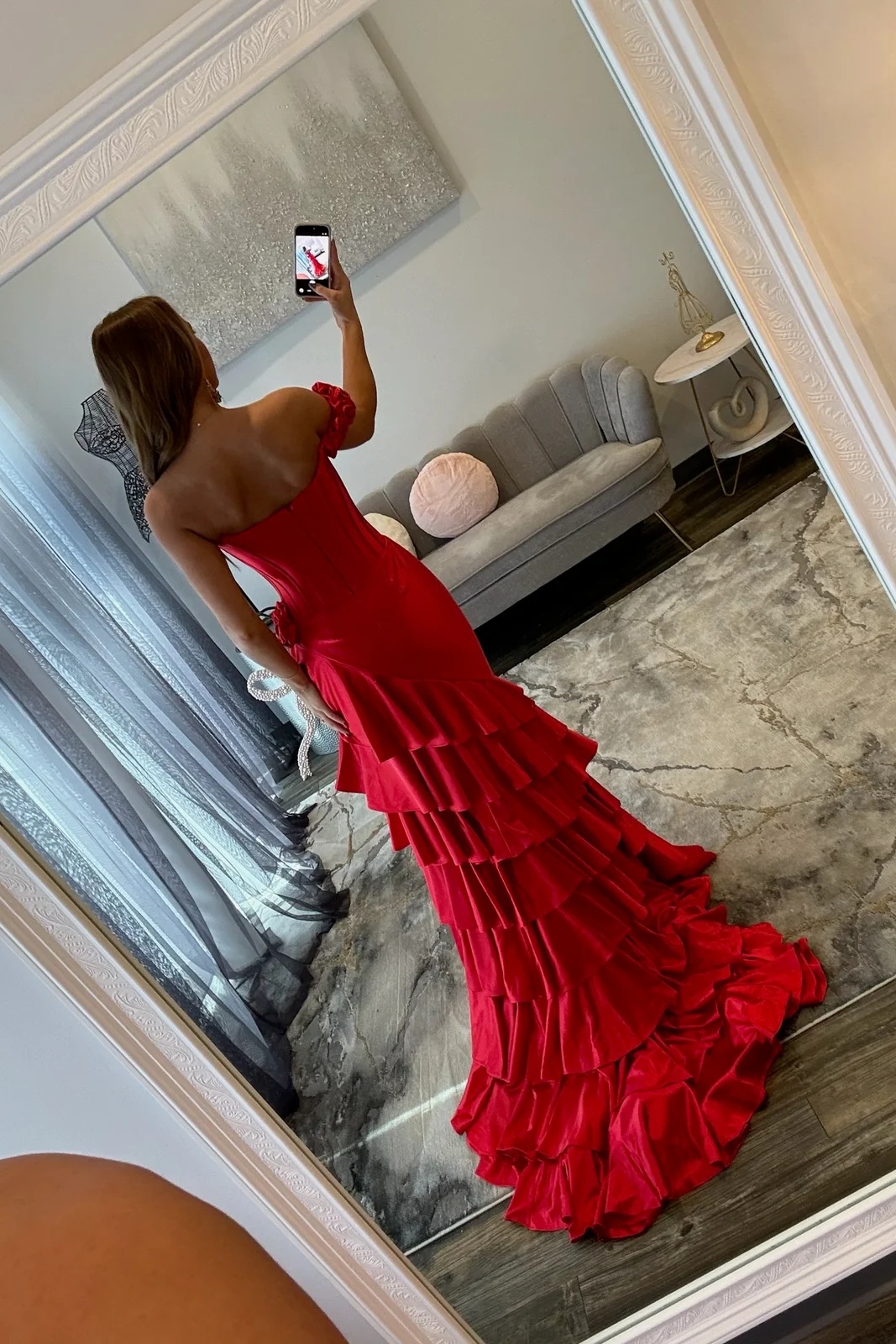 Royal Blue Off-the-Shoulder Satin Corset Ruffles Mermaid Prom Dress