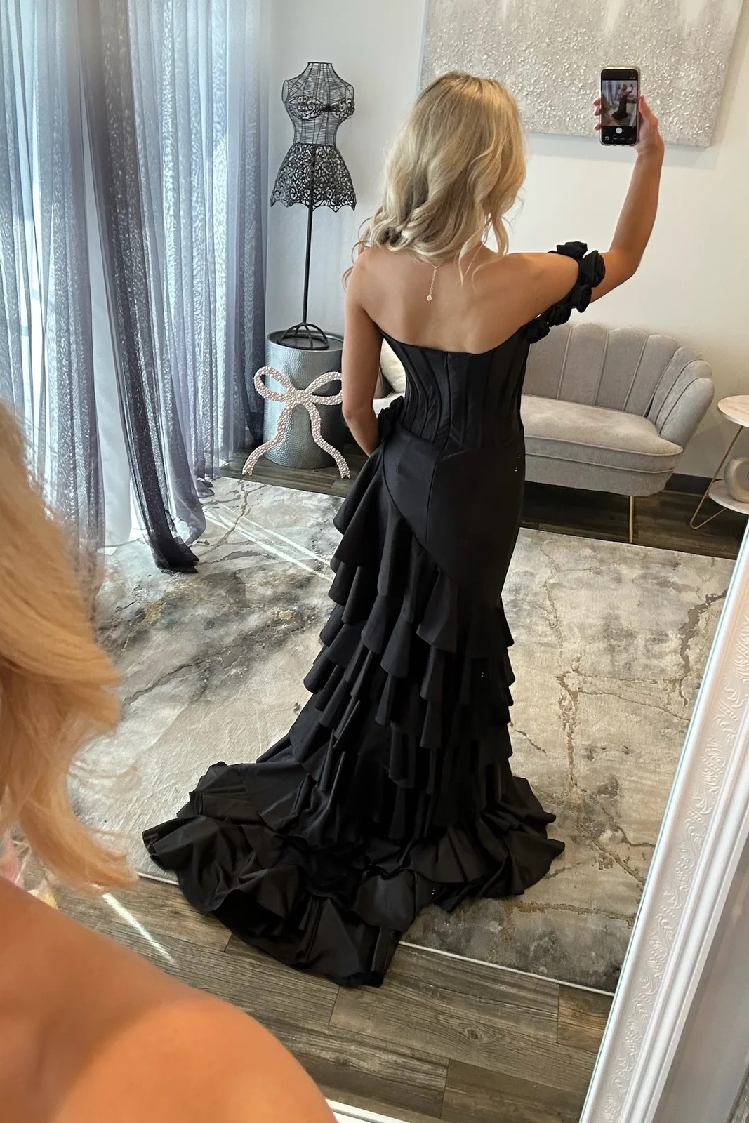 Royal Blue Off-the-Shoulder Satin Corset Ruffles Mermaid Prom Dress