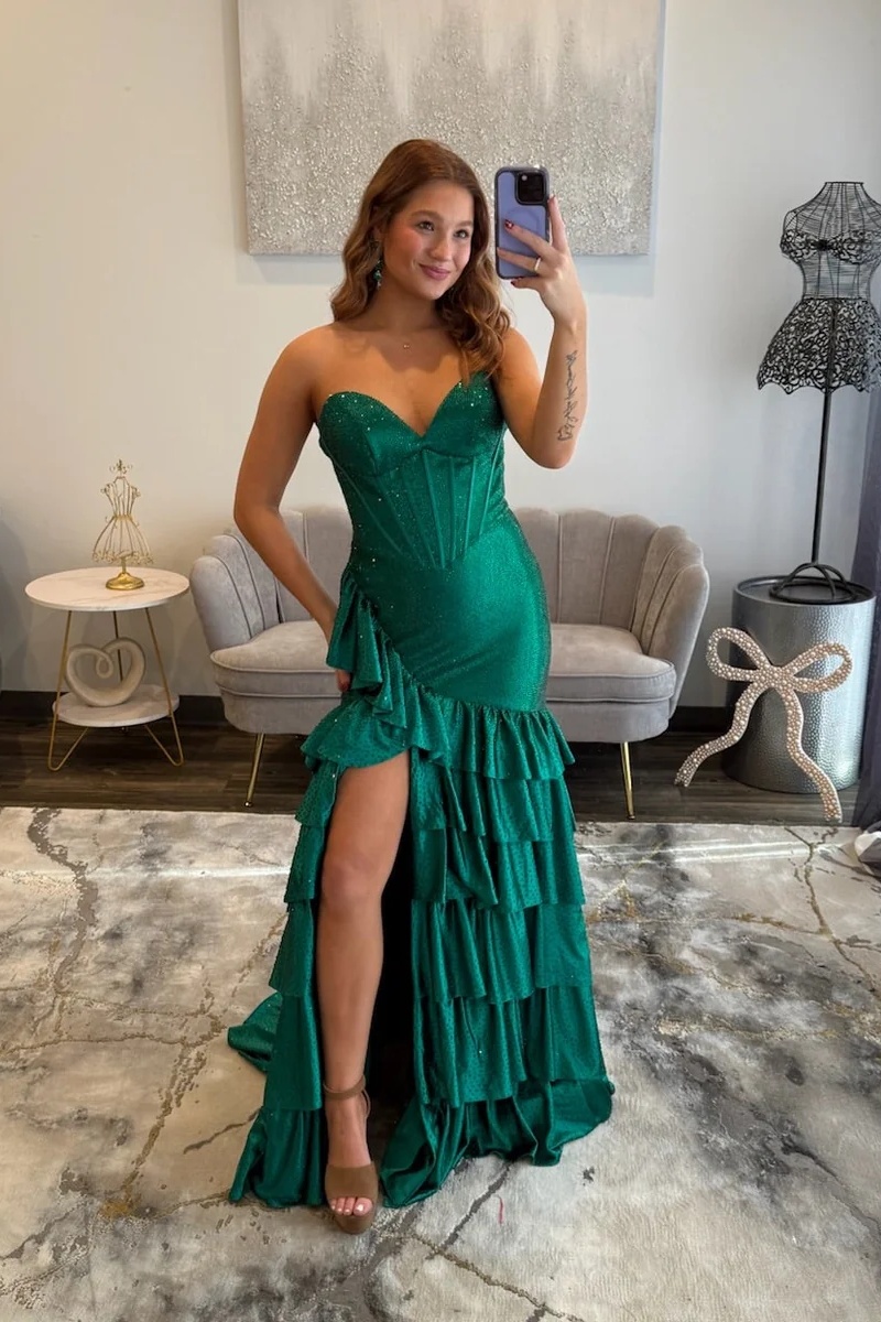 [Copy]White Sweetheart Beaded Floor-Length Mermaid Prom Dress with High Split