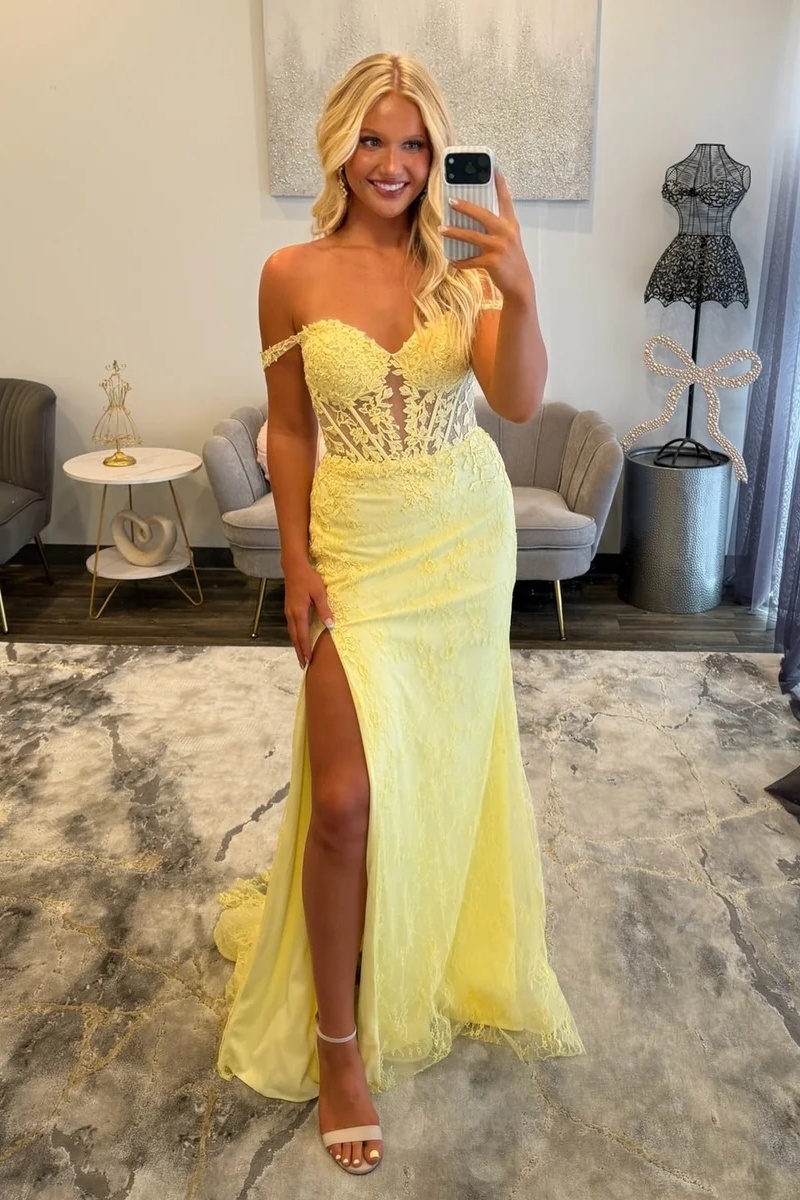 Burgundy Off-the-Shoulder Lace Corset Long Mermaid Prom Dress with Split