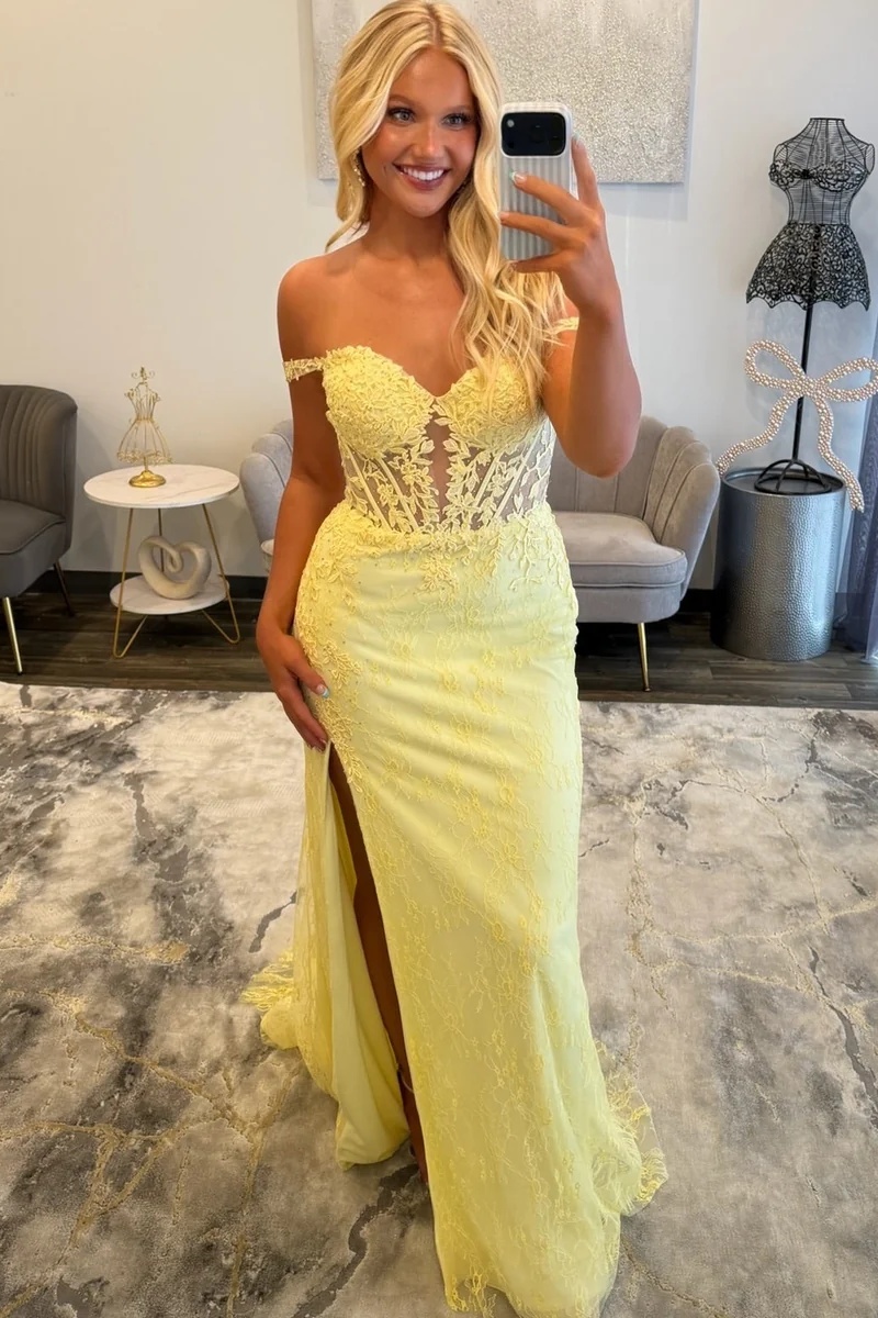 Burgundy Off-the-Shoulder Lace Corset Long Mermaid Prom Dress with Split