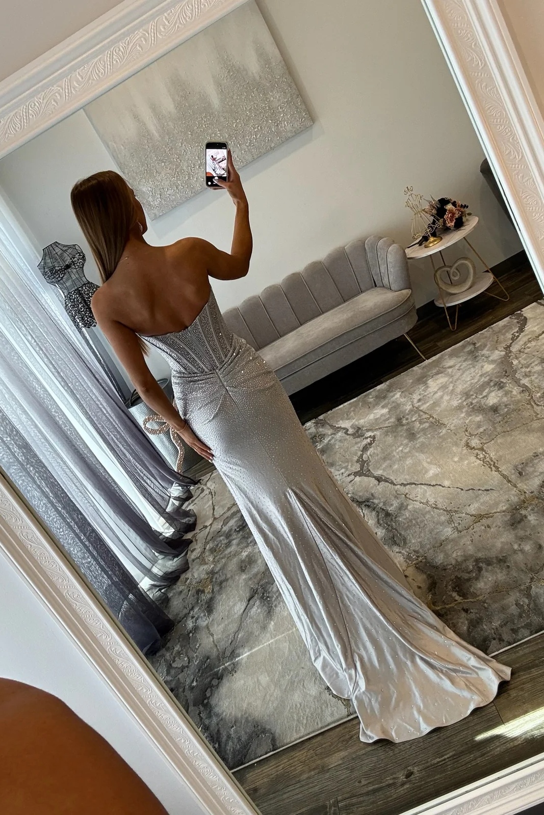 Silver Sweetheart Beaded Corset Long Mermaid Prom Dress High Split Evening Dress